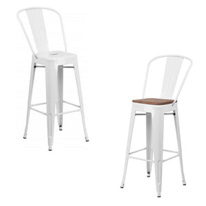 PHOENIX - 30" HIGH WHITE METAL STOOL / WOOD SEAT OPTION