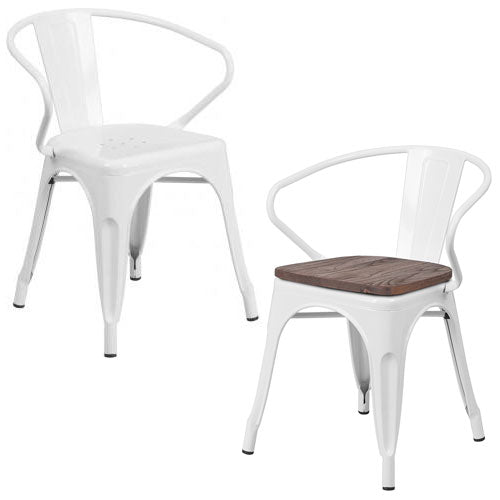 PHOENIX - WHITE METAL CHAIR WITH ARMS / WOOD SEAT OPTION