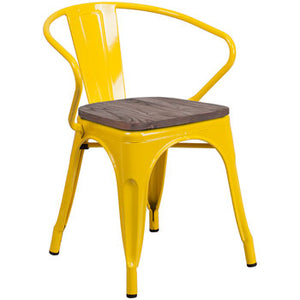 PHOENIX - YELLOW METAL CHAIR WITH ARMS / WOOD SEAT OPTION