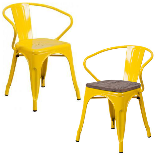 PHOENIX - YELLOW METAL CHAIR WITH ARMS / WOOD SEAT OPTION