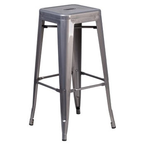 Phoenix 30''  Backless Clear Coated Metal Indoor Barstool with Square Seat / Wood Seat Option