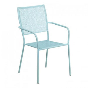 SKY BLUE INDOOR-OUTDOOR STEEL PATIO ARM CHAIR WITH SQUARE BACK [CO-2-SKY-GG]