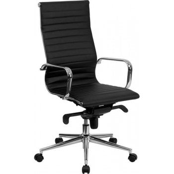 High Back Black Ribbed Upholstered Leather Executive Office Chair [BT-9826H-BK-GG]