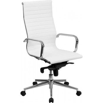 High Back White Ribbed Upholstered Leather Executive Office Chair [BT-9826H-WH-GG]