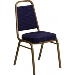 ADRIA Series Trapezoidal Back Stacking Banquet Chair with Navy Patterned Fabric and 2.5'' Thick Seat - Gold Frame [FD-BHF-1-ALLGOLD-0849-NVY-GG]