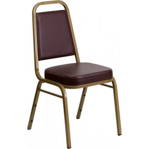 ADRIA Series Trapezoidal Back Stacking Banquet Chair with Brown Vinyl and 2.5'' Thick Seat - Gold Frame [FD-BHF-1-ALLGOLD-BN-GG]