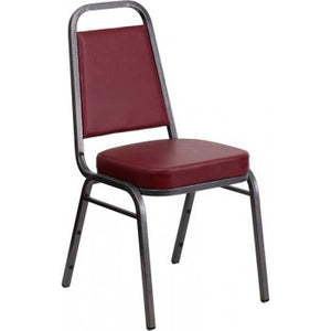 ADRIA Series Trapezoidal Back Stacking Banquet Chair with Burgundy Vinyl and 2.5'' Thick Seat - Silver Vein Frame [FD-BHF-1-SILVERVEIN-BY-GG]