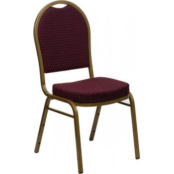 ADRIA Series Dome Back Stacking Banquet Chair with Burgundy Patterned Fabric and 2.5'' Thick Seat - Gold Frame [FD-C03-ALLGOLD-EFE1679-GG]