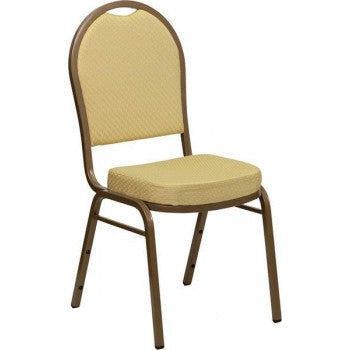 ADRIA Series Dome Back Stacking Banquet Chair with Beige Patterned Fabric and 2.5'' Thick Seat - Gold Frame [FD-C03-ALLGOLD-H20377A-GG]