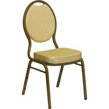 ADRIA Series Teardrop Back Stacking Banquet Chair with Beige Patterned Fabric and 2.5'' Thick Seat - Gold Frame [FD-C04-ALLGOLD-2811-GG]