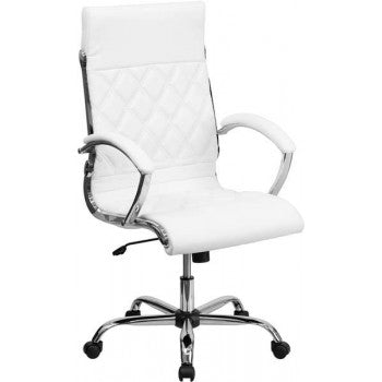 High Back Designer White Leather Executive Office Chair with Chrome Base [GO-1297H-HIGH-WHITE-GG]