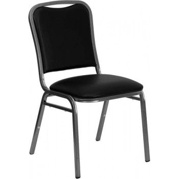 ADRIA Series Stacking Banquet Chair with Black Vinyl and 1.5'' Thick Seat - Silver Vein Frame [NG-108-SV-BK-VYL-GG]