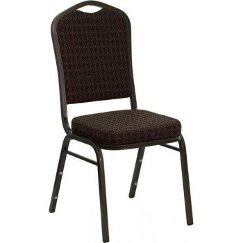ADRIA Series Crown Back Stacking Banquet Chair with Brown Patterned Fabric and 2.5'' Thick Seat - Gold Vein Frame [NG-C01-BROWN-GV-GG]
