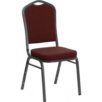 ADRIA Series Crown Back Stacking Banquet Chair with Burgundy Patterned Fabric and 2.5'' Thick Seat - Silver Vein Frame [NG-C01-HTS-2201-SV-GG]
